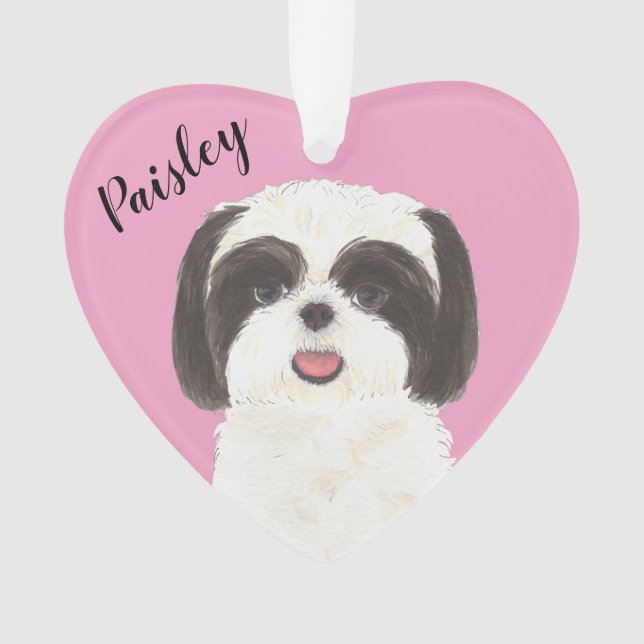 Ornamento Preto rosa personalizado e branco Shih Tzu (Frente)