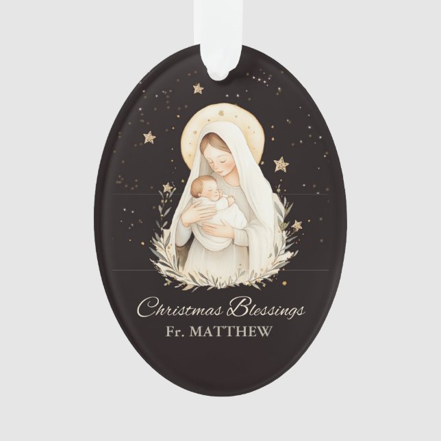 Ornamento Priest Christmas Blessings Madonna Child Black (Frente)