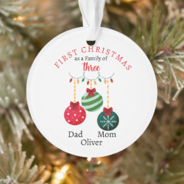 Ornamento Primeira família natalícia de três Photo Keepsawn