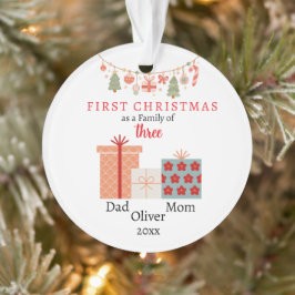 Ornamento Primeira família natalícia de três Photo Keepsawn