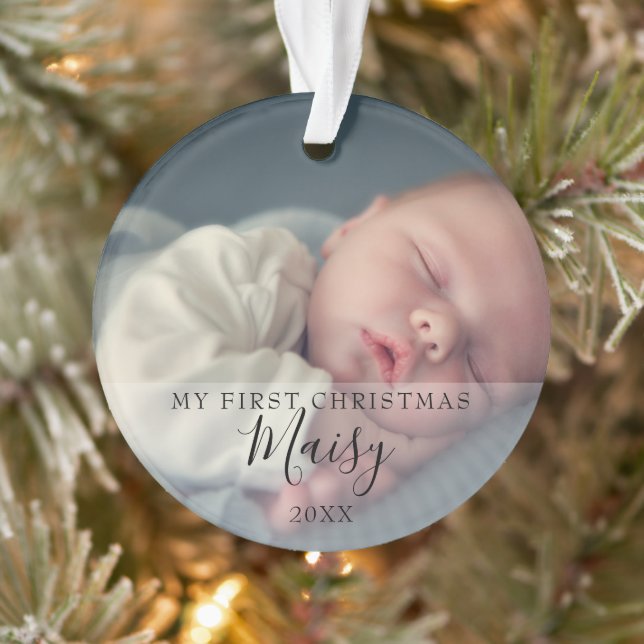Ornamento Primeira Foto de Bebê de Natal com Monograma (Árvore)