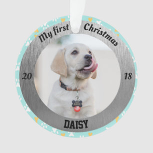 Ornamento Primeira foto de Natal de Puppy personalizada