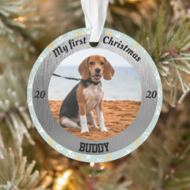 Ornamento Primeira foto de Natal de Puppy personalizada