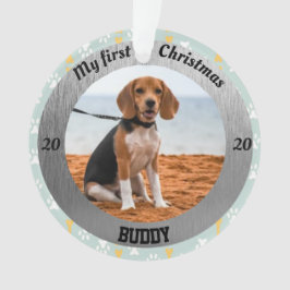 Ornamento Primeira foto de Natal de Puppy personalizada