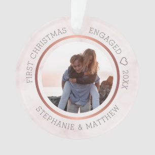 Ornamento Primeira Foto de Natal Engajada Elegante Mármore R