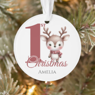 Ornamento Primeira Reindeer de Natal do Bebê Personalizado