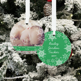 Ornamento Primeiras Fotos de Natal da Bebê de Inverno com Fl
