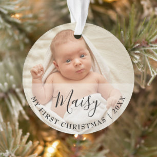 Ornamento Primeiro Bebê de Natal 2 Nome do Script da Foto En