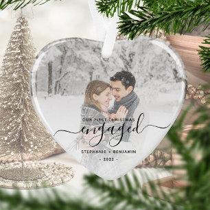 Ornamento Primeiro Coração Preto de Foto Envolvido no Natal