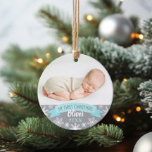 Primeiro Natal Aqua Azul Bebê Menino Foto