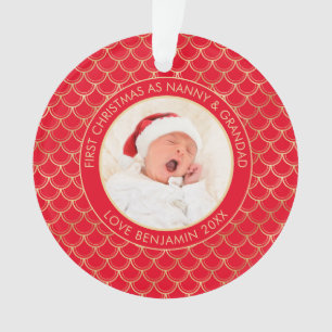 Ornamento Primeiro Natal Avô Foto Vermelha Dourada