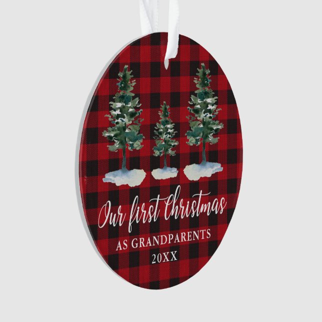 Ornamento Primeiro Natal Avós Pine Xadrez FOTO DE VOLTA (Frente)