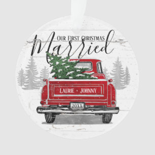 Ornamento Primeiro Natal Casado Vintage Red Truck Foto