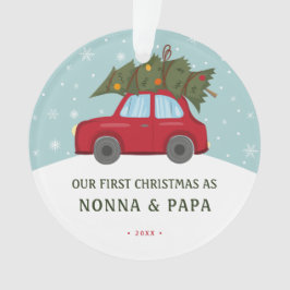 Ornamento Primeiro Natal como Avós Foto de Carro Vermelho