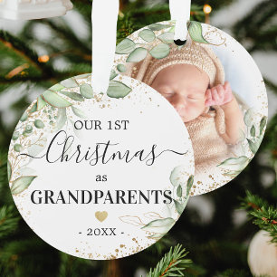 Ornamento Primeiro Natal como Avós Foto Verde Ouro