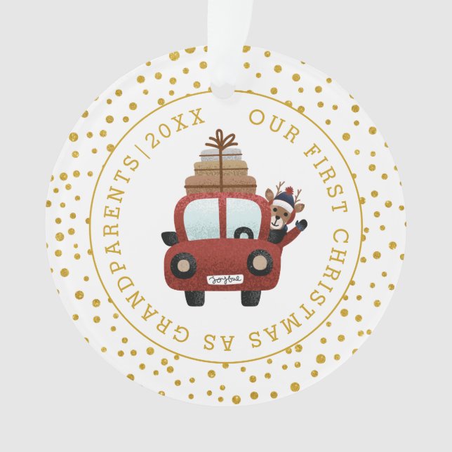 Ornamento Primeiro Natal como foto de ouro de carro de avós (Frente)