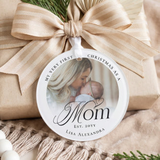 Ornamento Primeiro Natal como Mãe Foto Personalizada do Bebê