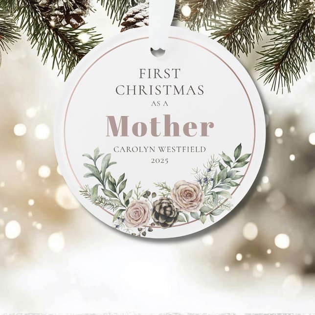Ornamento Primeiro Natal como Mãe Nome Ano (First Christmas as a Mother Name Year Acrylic Ornament)