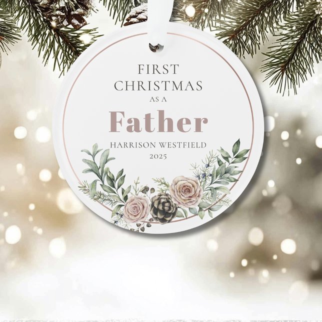 Ornamento Primeiro Natal como Pai Nome Ano (First Christmas as a Father Name Year Acrylic Ornament)