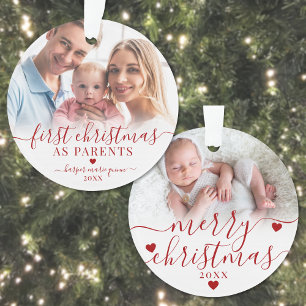 Ornamento Primeiro Natal como Pais Foto do Novo Bebê