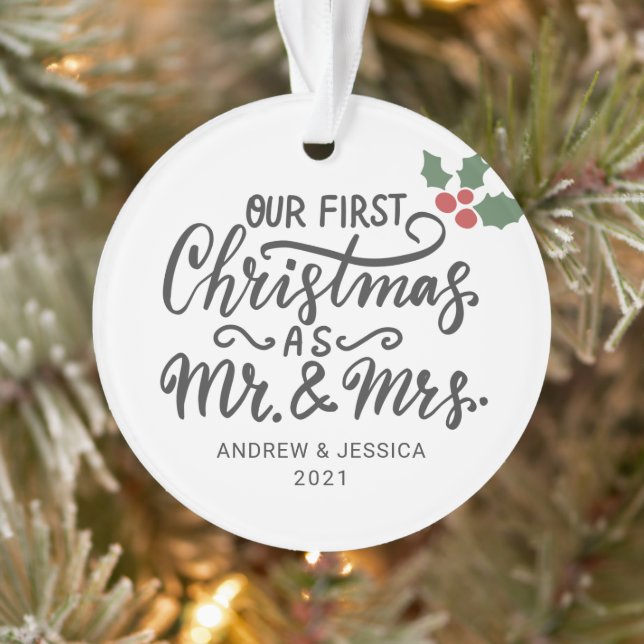 Ornamento Primeiro Natal como Sr. & Sra. - Script | Casament (Árvore)
