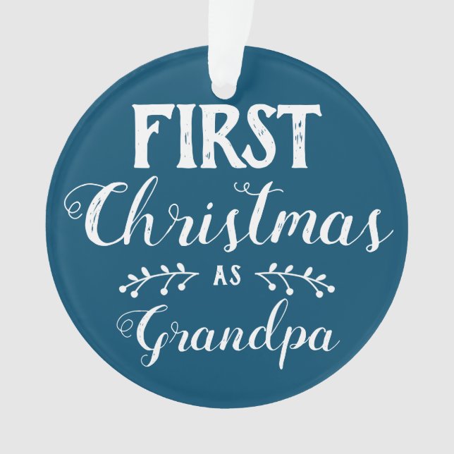 Ornamento Primeiro Natal como vovô azul e branco com foto (Frente)