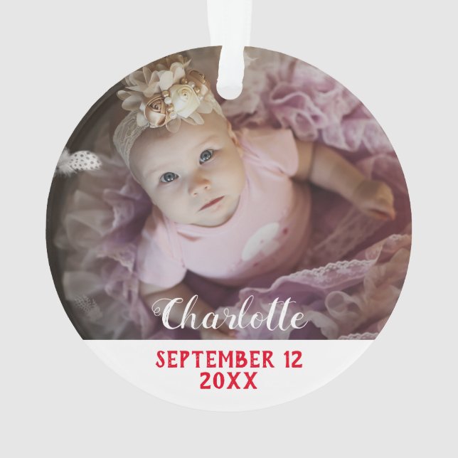 Ornamento Primeiro Natal como vovó vermelha e branca com fot (Verso)