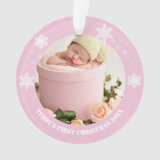 Ornamento Primeiro natal de bebê rosa e bonito