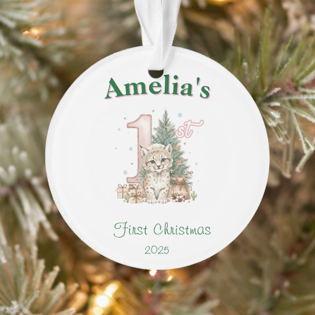 Ornamento Primeiro Natal de Menina Bebê Ocidental Rosa (Árvore)