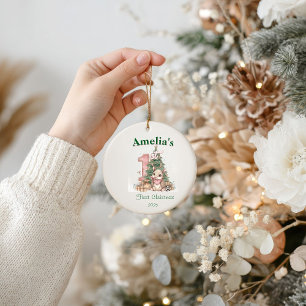 Ornamento Primeiro Natal de Menina Bebê Ocidental Rosa