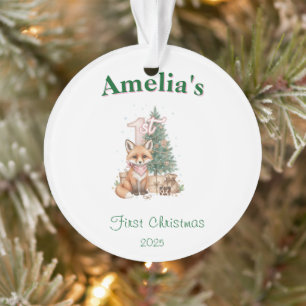 Ornamento Primeiro Natal de Menina Bebê Ocidental Rosa