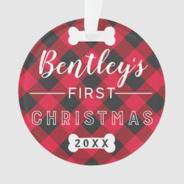 Ornamento Primeiro Natal de Pet | Foto de Xadrez de Buffalo 