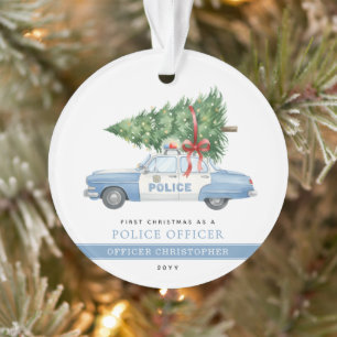 Ornamento Primeiro Natal de Policial Moderno Personalizado