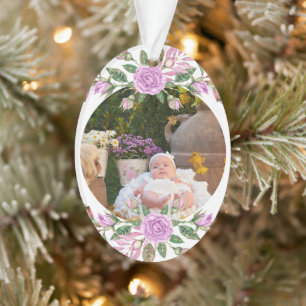 Ornamento Primeiro natal do bebê com moldura floral