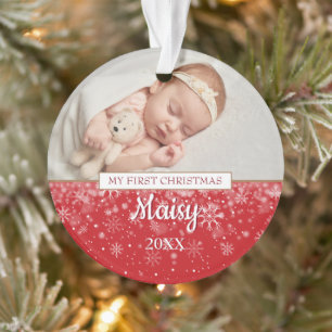 Ornamento Primeiro Natal do Bebê Foto Flocos de Neve