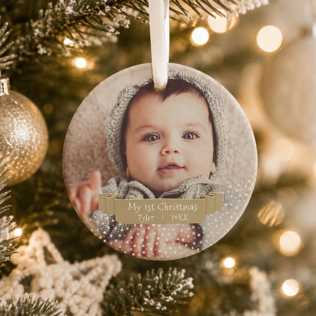 Ornamento Primeiro Natal do Bebê Personalizado Foto (Criador carregado)