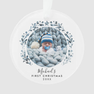 Ornamento Primeiro Natal do Bebê Quadro Branco Recortado Fot
