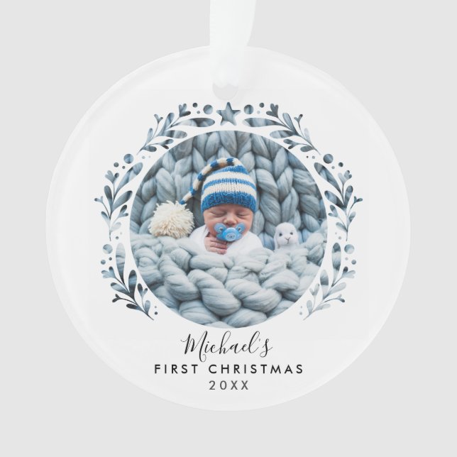 Ornamento Primeiro Natal do Bebê Quadro Branco Recortado Fot (Frente)