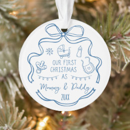 Ornamento Primeiro Natal dos Novos Pais Azul Caprichoso com 
