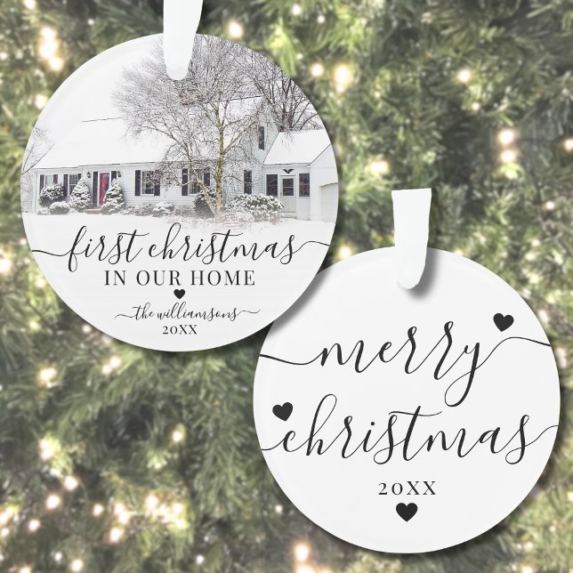 Ornamento Primeiro Natal em Casa Nova Roteiro Foto (First Christmas New Home Photo Ornament)