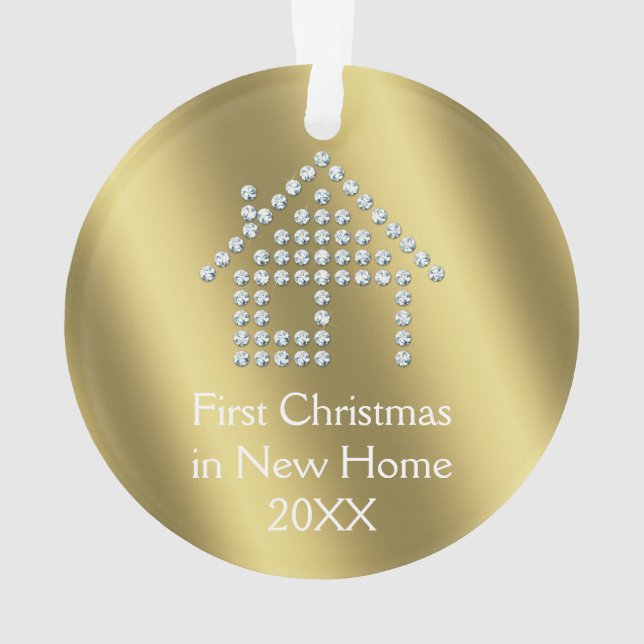 Ornamento Primeiro Natal em metálico Dourado novo da casa (Verso)