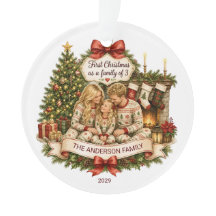 Primeiro Natal Família de 3 Aquarela Natal
