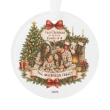 Primeiro Natal Família de 4 Aguarela Natal