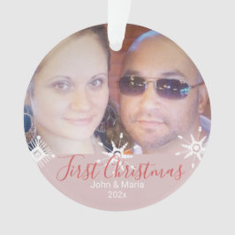 Ornamento Primeiro Natal Flocos de Neve Foto Rosa