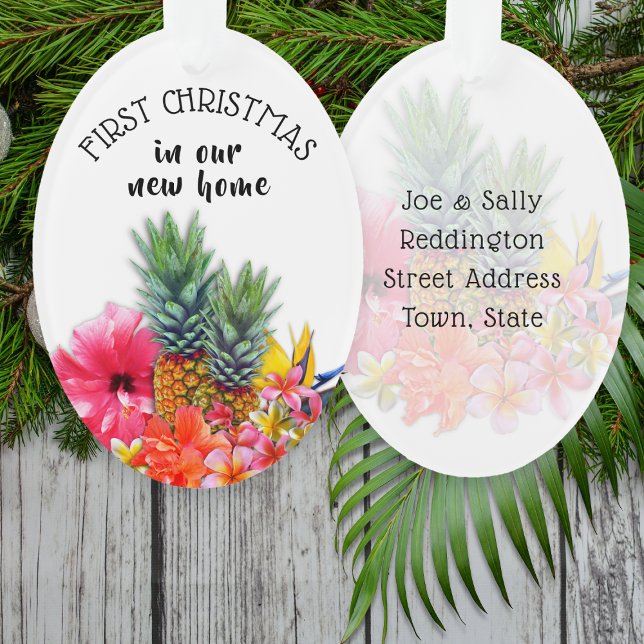 Ornamento Primeiro Natal Flores Havaianas Oval Personalizado (Criador carregado)