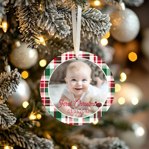 Ornamento Primeiro Natal Foto Script Padrão Clássico