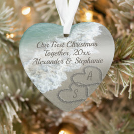 Ornamento Primeiro Natal Juntos Casal Hearts Beach Sand