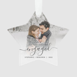 Ornamento Primeiro Natal noivo Foto Personalizada Cinza Scri