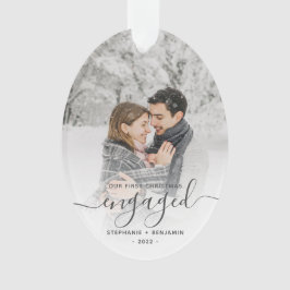 Ornamento Primeiro Natal noivo Foto Personalizada Cinza Scri