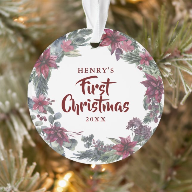 Ornamento Primeiro Natal Novo Pet Dog Photo Floral (Árvore)